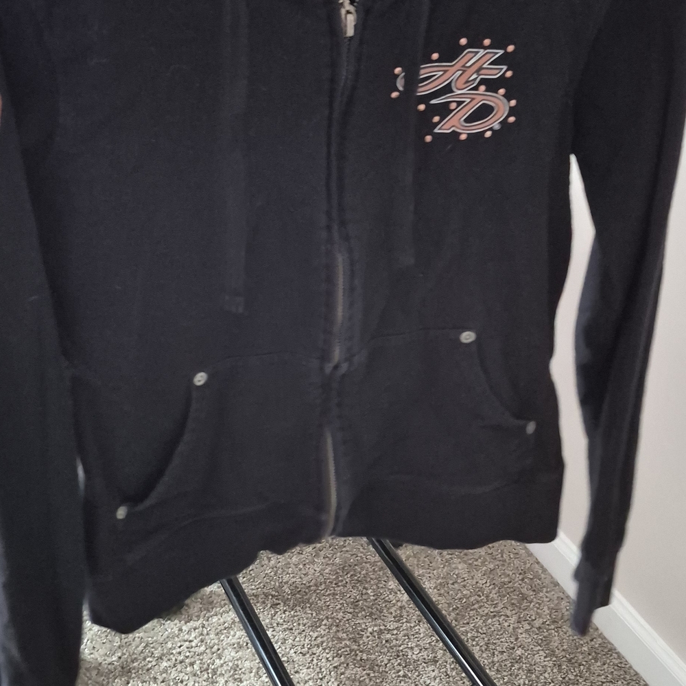 Harley-Davidson Black Zip Hoodie with Pink Logo Accents